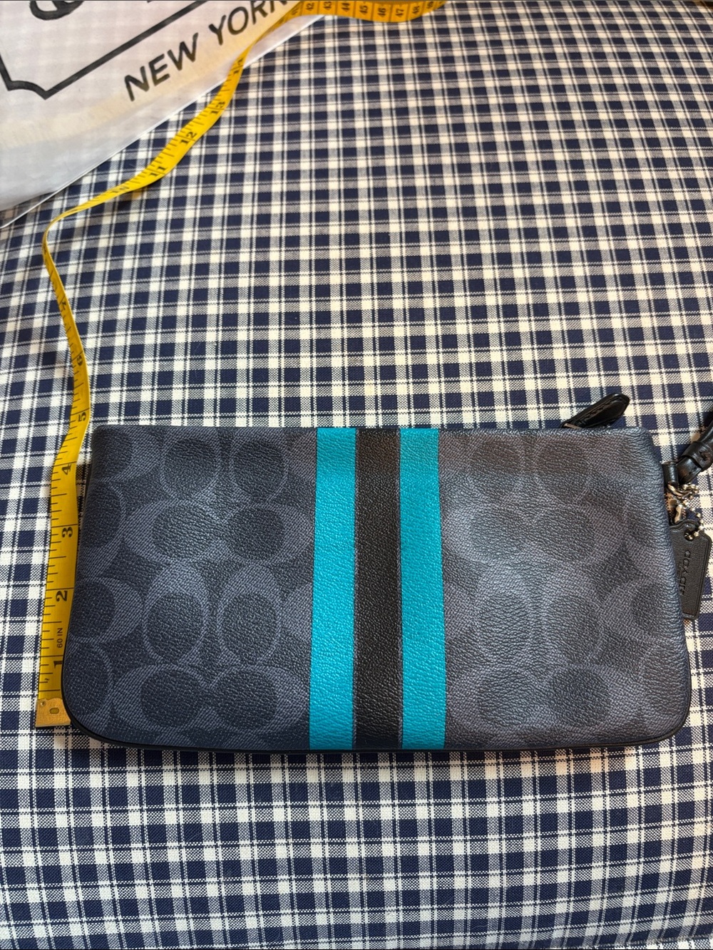 Coach large varsity Wristlet with Teal Stripes - Picture 3 of 7